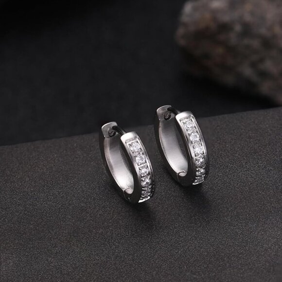 Hypoallergenic Gold/Black/Silver Hoop Earrings with Cubic Zirconia - Unisex - Picture 8 of 8